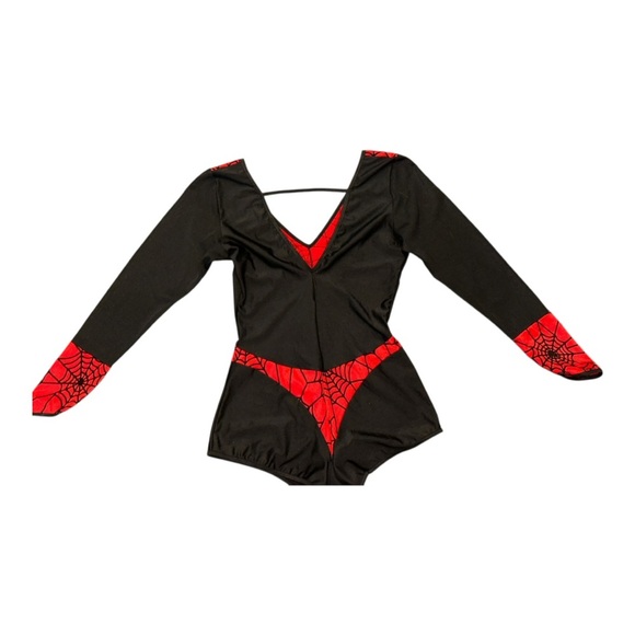 Fredrick's of Hollywood V-Neck Spiderwoman Long Sleeve Bodysuit Black/Red Medium - Picture 12 of 17